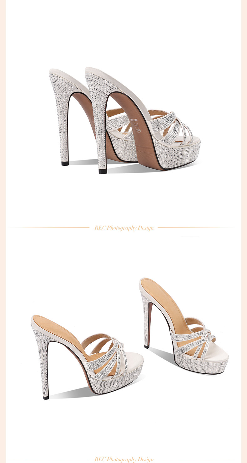 Sandal cao gót nữ mũi hở đính đá pha lê gót siêu cao 13 cm — đen( 13cm ) chi tiết 5