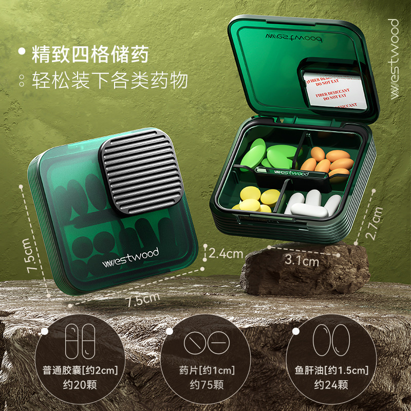 药盒精致四格分装储药便携药盒迷你防潮干燥片收纳药品分装盒|undefined