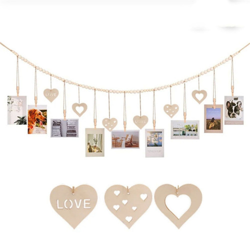 ins Nordic style primary color love wooden beads photo storage hairpin organizer storage children's photo wall decoration hangings