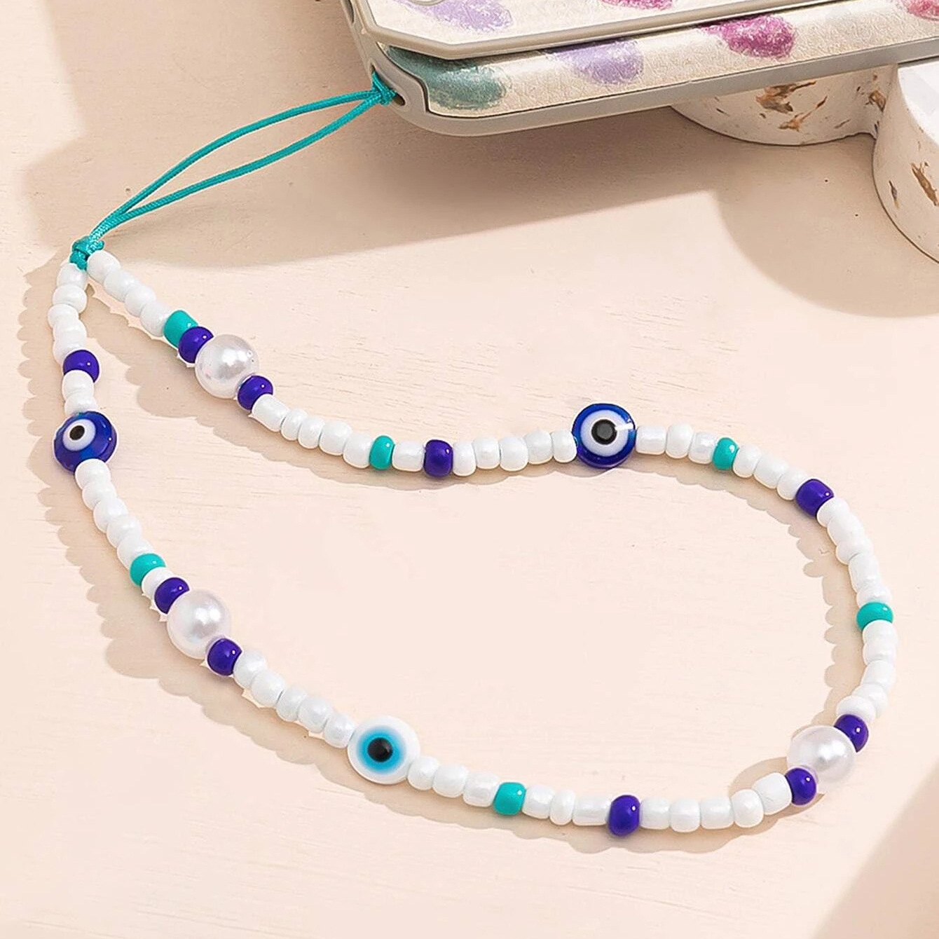 Glass, Seed Bead Material Eye Pattern Glass Seed Bead Eye Exaggerated Mobile Phone Pendant Phone Accessories