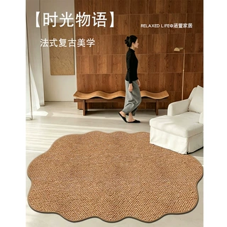 中古风新款异形仿剑麻客厅地毯temu代发满铺沙发毯防滑易打理地垫