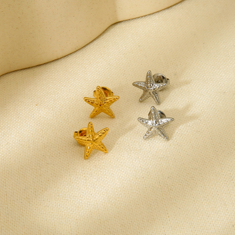Geometric, Starfish Pattern 1 Pair Lady Starfish Plating 304 Stainless Steel Ear Studs