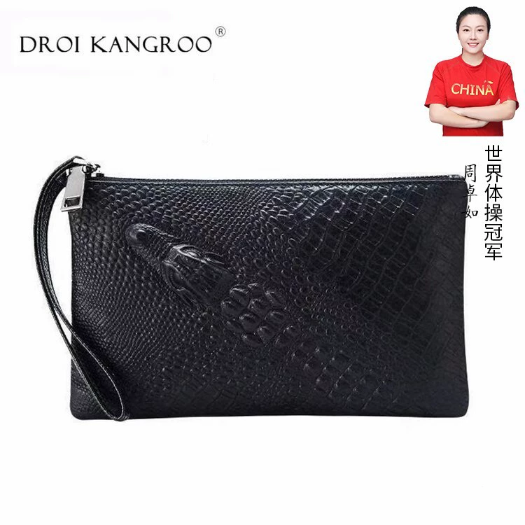 Leather small clutch bag, cowhide, business version, genuine leather, crocodile print