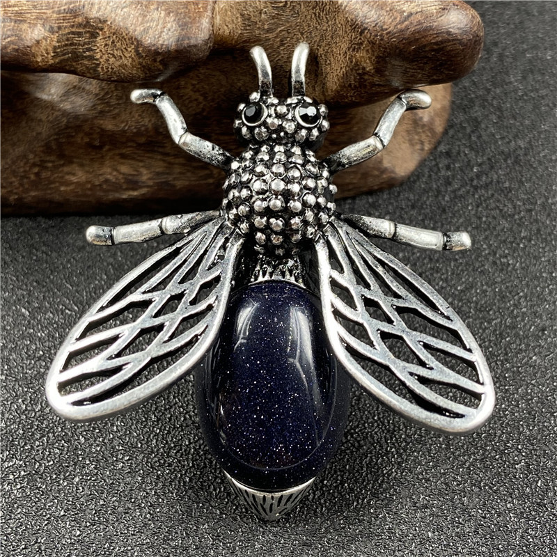 20g Weight Agate Material Polishing Design White, Purple, Blue, Gold Color Little Bee Inlaid Gemstone Necklace Brooch Accessories Corsage 9