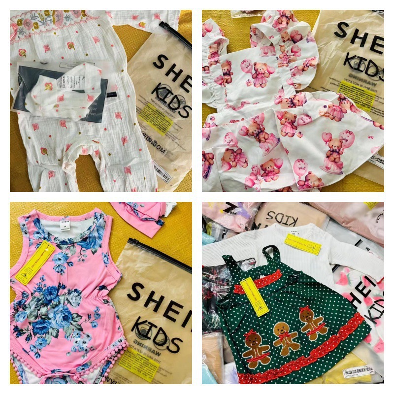 SHEIN's popular children's clothing for all seasons, fashionable cartoon cute mixed styles of tops, pants, and dresses, wholesale.