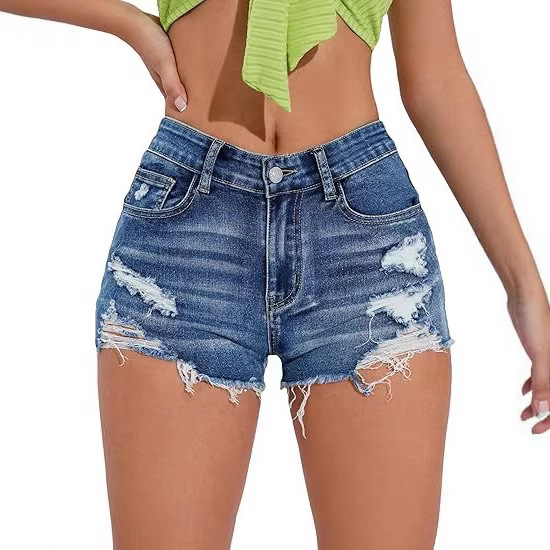 Cross-Border European and American Amazon Denim Shorts, Light-Colored Denim Jeans, Raw Edge High-Waisted Shorts, Summer Hot Girl Style Shorts