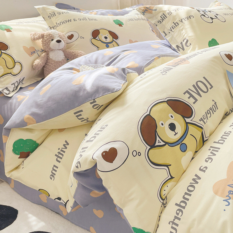 Cuatro piezas de algodón de dibujos animados 100 algodón 2023 nueva sábanas cubiertas dormitorio de estudiantes cama de tres piezas