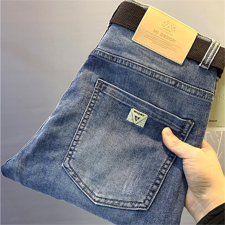 Pantalones vaqueros de primavera bordados de alta gama para hombres, pantalones largos microelásticos de moda, pantalones rectos pequeños para hombres nuevos 2024_voghion.com