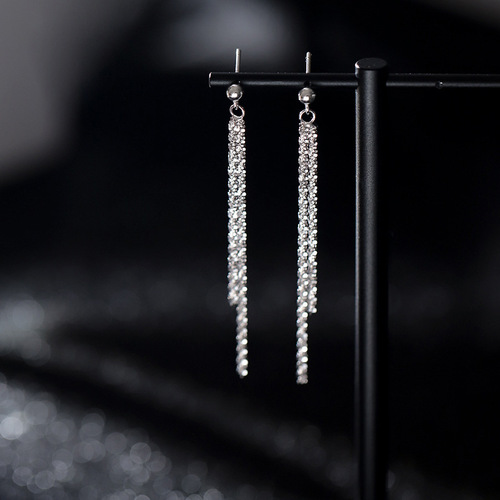 Korean style tassel long earrings cold style ins sparkling earrings silver long thin glittering baby's breath earrings