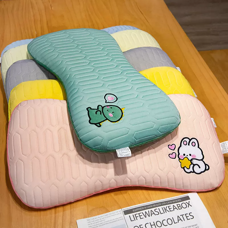 卡通舒压儿童冰豆豆乳胶舒适棉颈枕睡眠成人枕头冰丝慢回弹抱靠枕