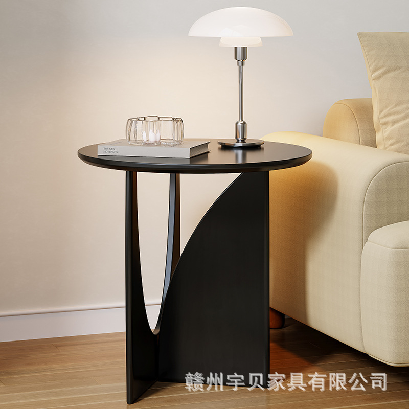 美式复古实木茶几卧室床头边桌圆桌中古风客厅家用小户型沙发边几|undefined