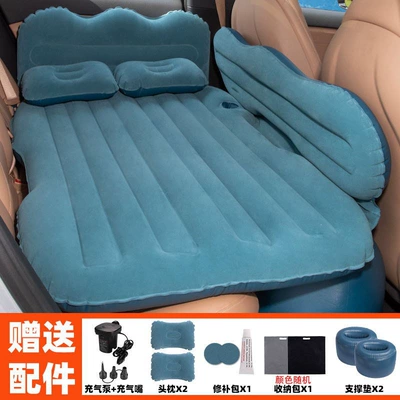 Vehicle-mounted inflatable bed — car inflatable bed, in-car use - default-item-thickened-crown-side-guard-headrest-with-flocking-dark-green-dual-footrest-comes-with-12v-electric-vehicle-pump