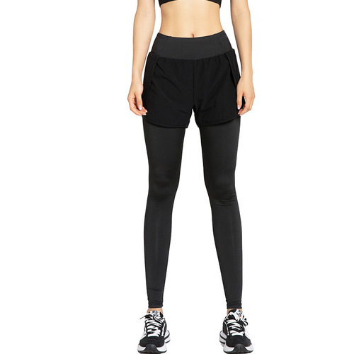 Supply False Two-Piece Sports Leggings High-Waist Elastic Small-Footed Pants Fitness Long Pants Quick-Drying Running Pocket Pants