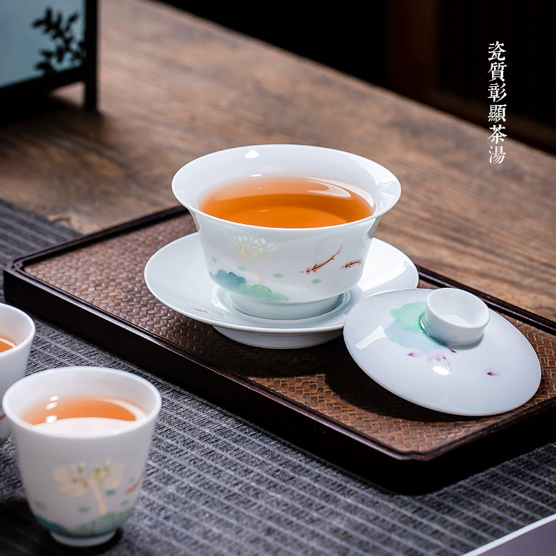Ceramic tea set, glass cover, tea cup, hand painting, Chinese style, custom-made