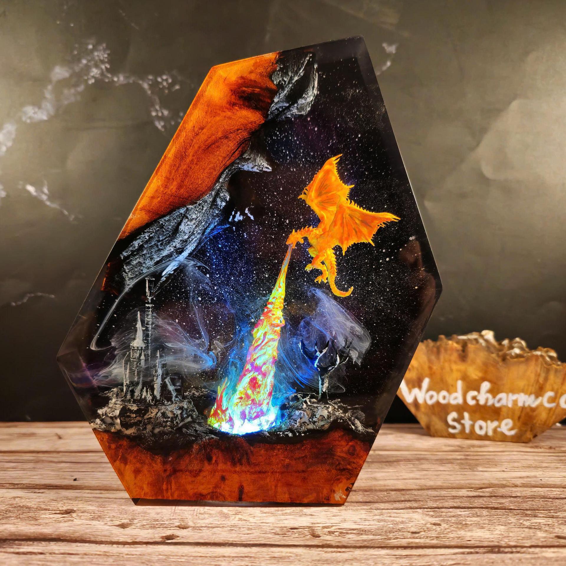 Luz de resina volcánica de fuego dragón castelo de cine y televisión efectos especiales luz nocturna creativa regalo de cumpleaños decoración del hogar lámpara artesanal