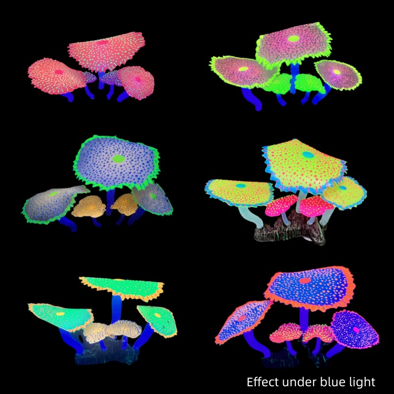 Трансграничное моделирование аквариума Ландшафтное украшение Флуоресцентный силикон Подводный мир Поддельные Коралловые украшения для аквариума Цвет Анемон