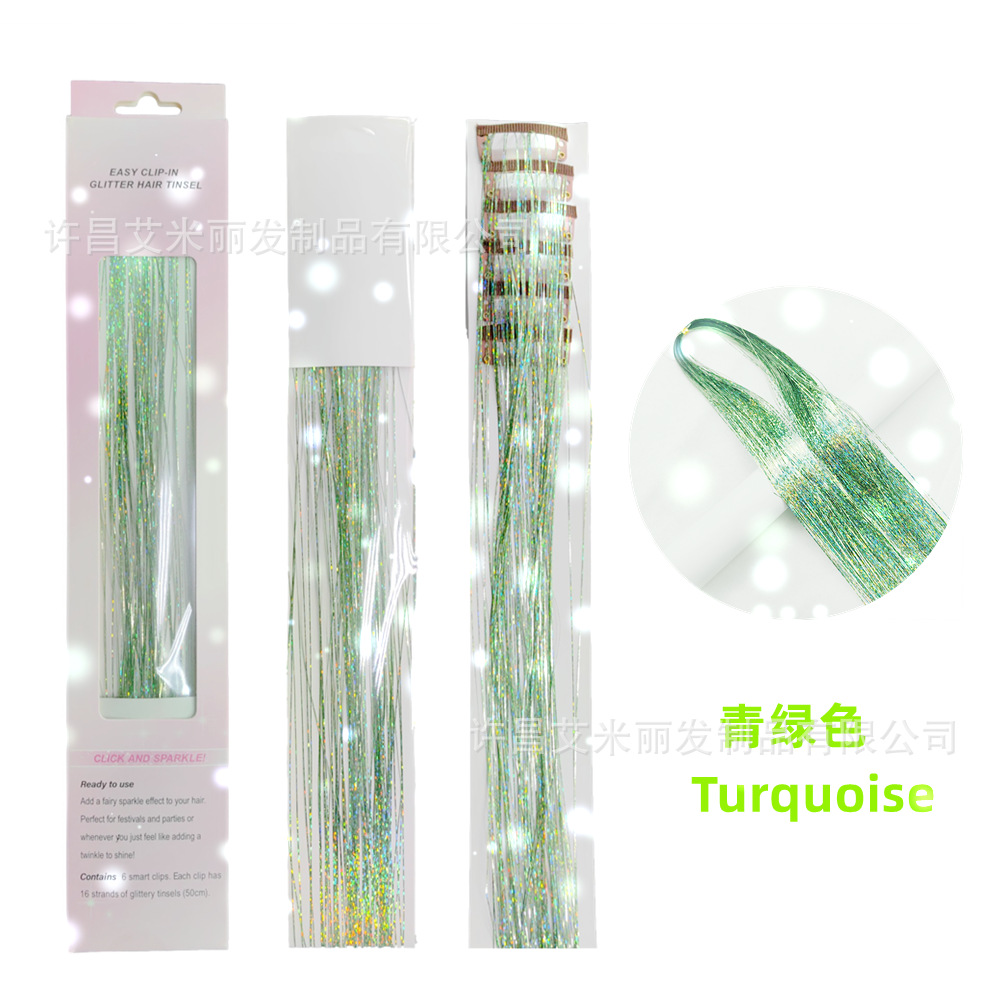 6 piezas de pelo de oropel láser de oro brillante colorido oro y plata caja de regalo BB clip sola tarjeta peluca pieza