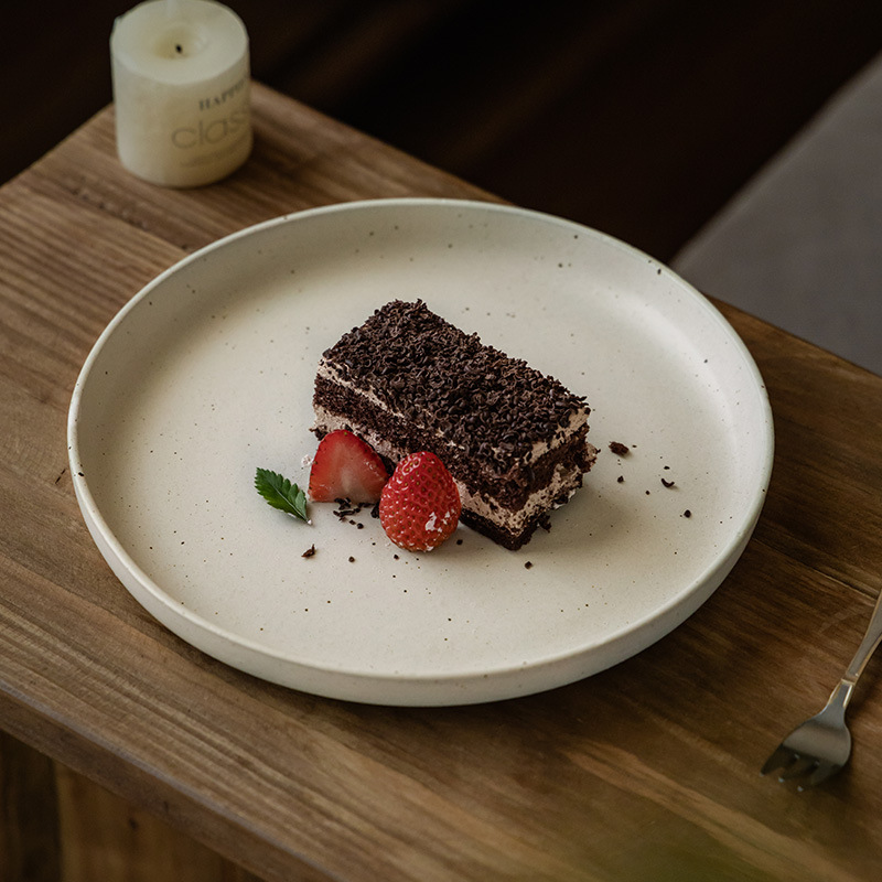 Platos de cerámica retro al por mayor plato de sésamo esmaltado plato redondo plato poco profundo platos caseros platos de restaurante platos de postres platos de pasta