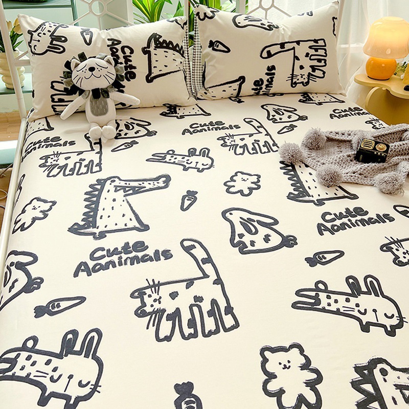 Cartoon Kidsren's Pure Cotton Fitted Bed Sheets Single Piece Simmons Mattress Protector Cotton Non-Slip Bed Single Bed Cover Three-Piece Set