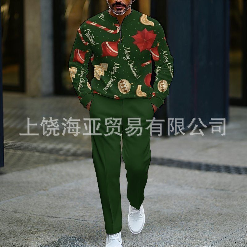 2025欧美跨境外贸秋冬热卖新款男士圣诞节数码打印套装男卫衣两件|undefined