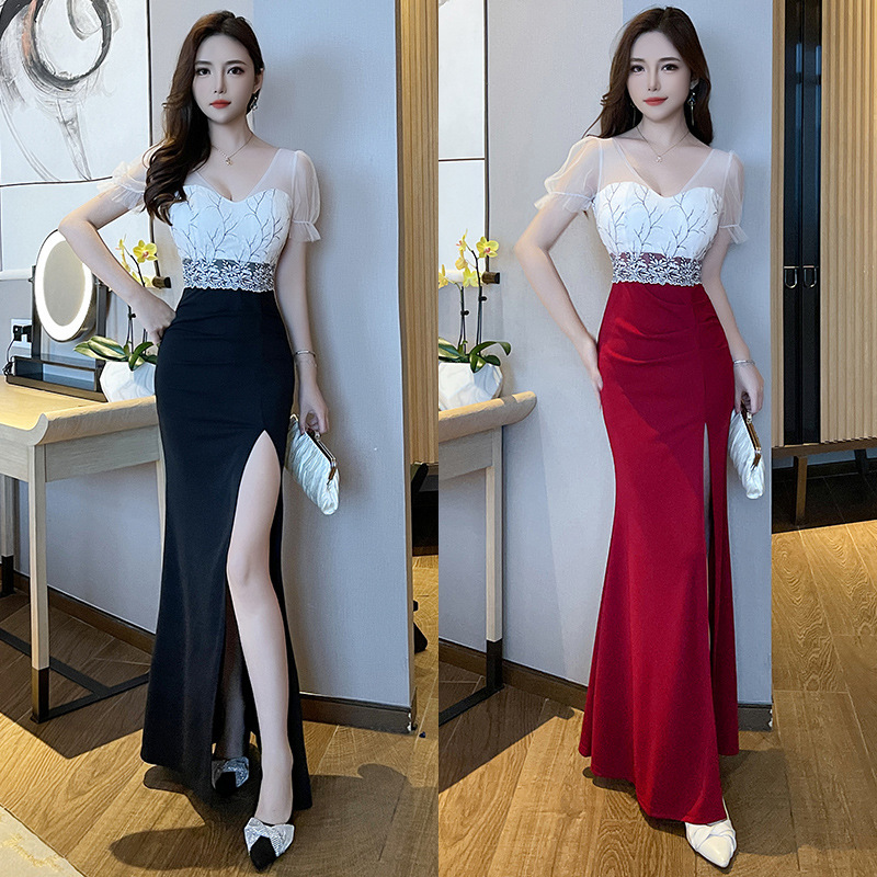 Nightclub Technician Work Clothes Fashion Elegant Massage Evening Dress Long Dress KTV Princess Sexy Health Suit Slim Dress