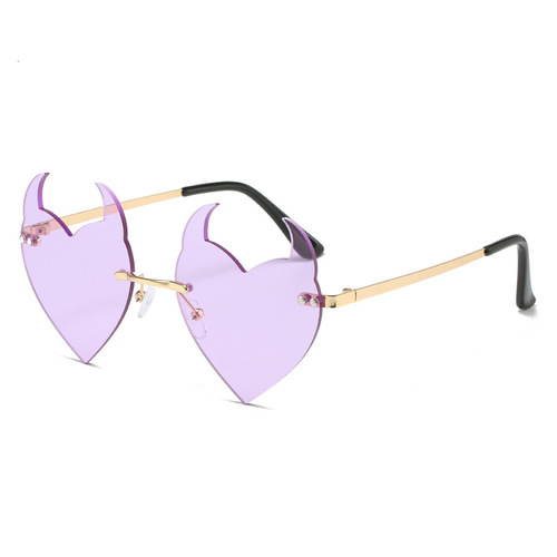 Cross-border new fashion personalized devil sunglasses for women, metal frameless sunglasses, trendy, Western and European, party sunglasses, funny glasses