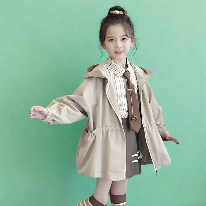 Детский трench coat с капюшоном, куртка, средней длины