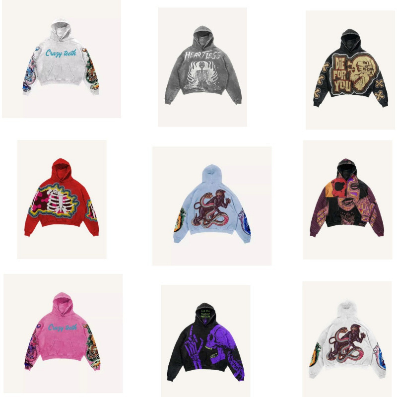 Cross-Border New Street Trend Y2K Skull Digital Print Goth Punk Fashion Casual Lazy Hoodie Cross-Border New Street Trend Y2K Skull Digital Print Goth Punk Fashion Casual Lazy Hoodie