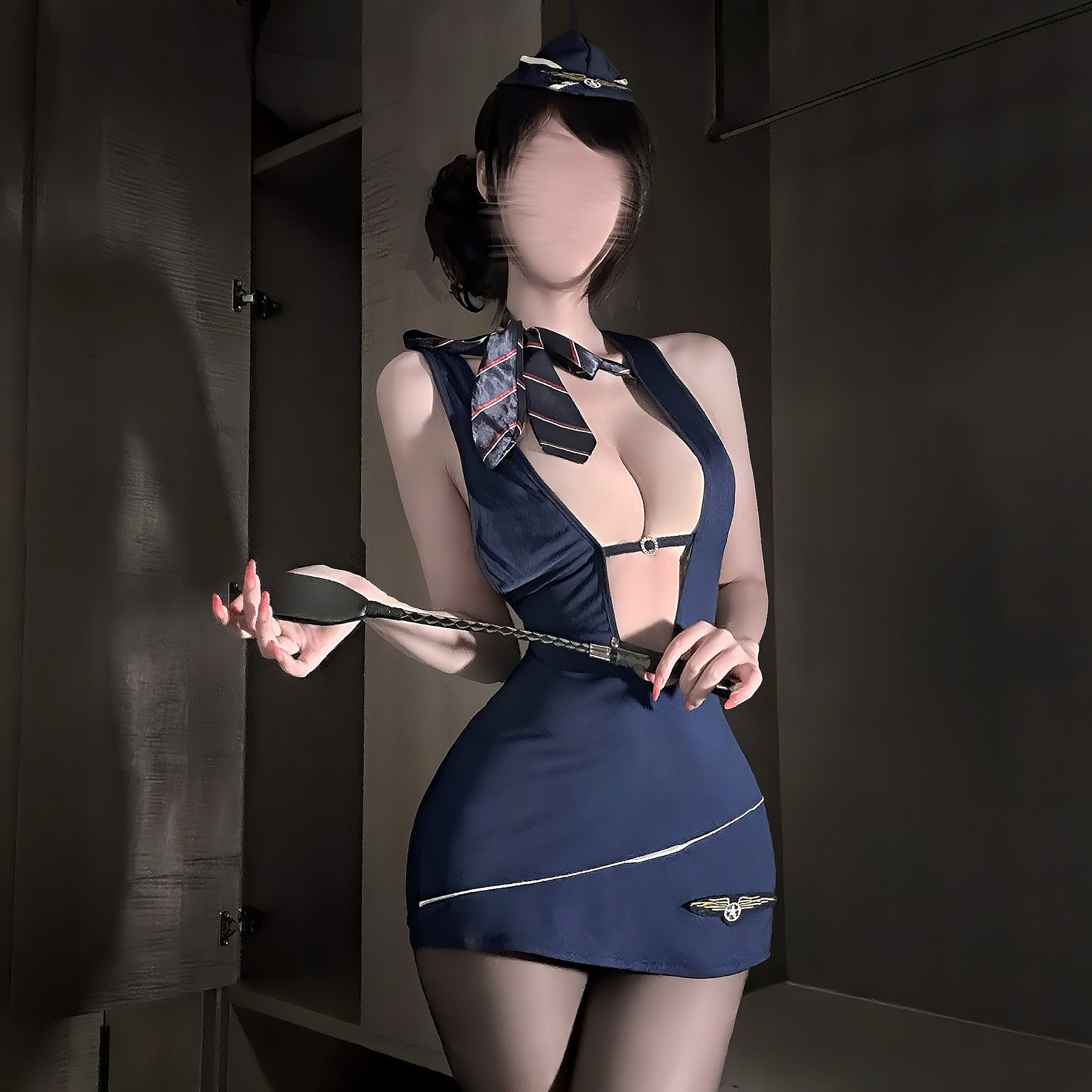 Qingshe Sexy Lingerie Sexy Stewardess Hip Skirt Uniform Pure Desire No Need to Take Off Abstinence Temptation Pajamas Qqny Suit for Women