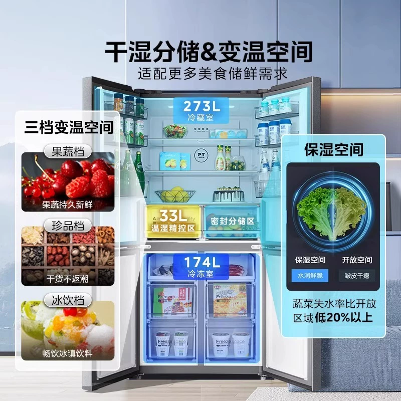 Холодильник Midea BCD‑480WSPZM(E), 480 л, 4‑дверный, инверторный, воздушное No‑Frost