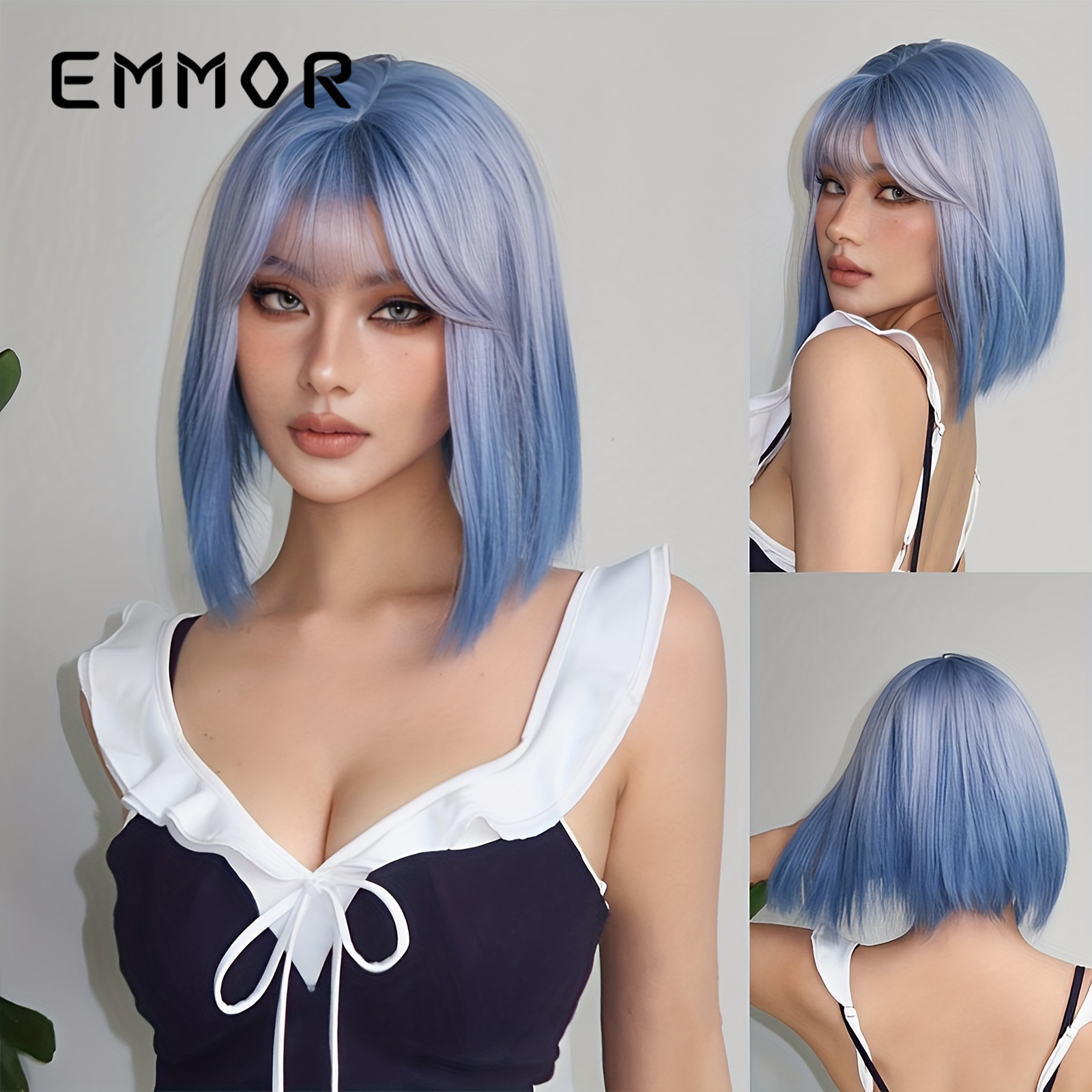 Estilo europeo y americano nuevo estilo champán marrón pelo corto y liso moda reducción de edad cabeza de bobo peluca natural sin costuras cubierta completa