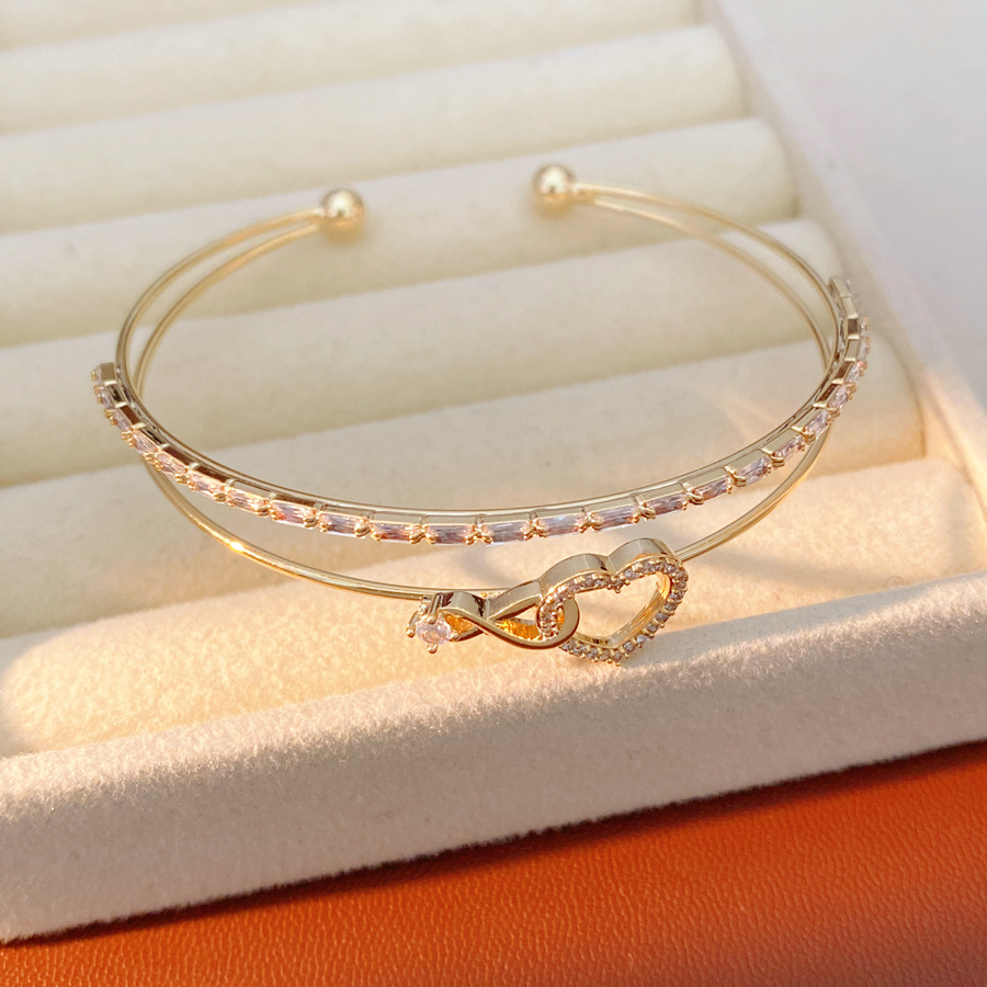 Zheng Zheng Shi amor pulsera de doble capa abierta pulsera de moda coreana exquisita pulsera versátil alta sensación de lujo ligero joyería al por mayor