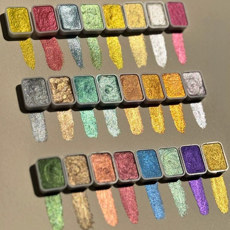 Древний стиль, жемчужная твердая акварель, золотая пудра, краска