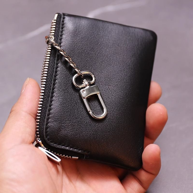 Simple Soft Leather Mini Ultra-Thin Card Holder Men's Coin Purse Key Bag Compact Women's Card Holder Textured Zipper Bag