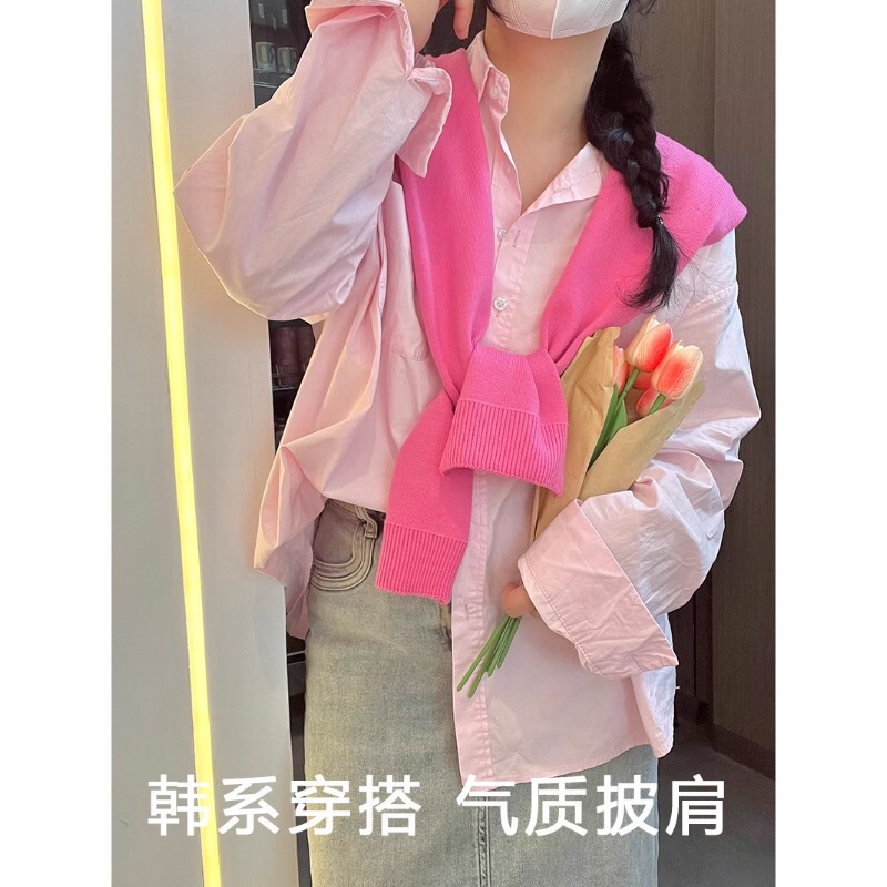 Spring and Summer Pink Korean-Style Knitted Shawl for Women, 2026 New Model, Air-Conditioned Office Shoulder and Neck Protection, Woolen Outerwear Small Cardigan