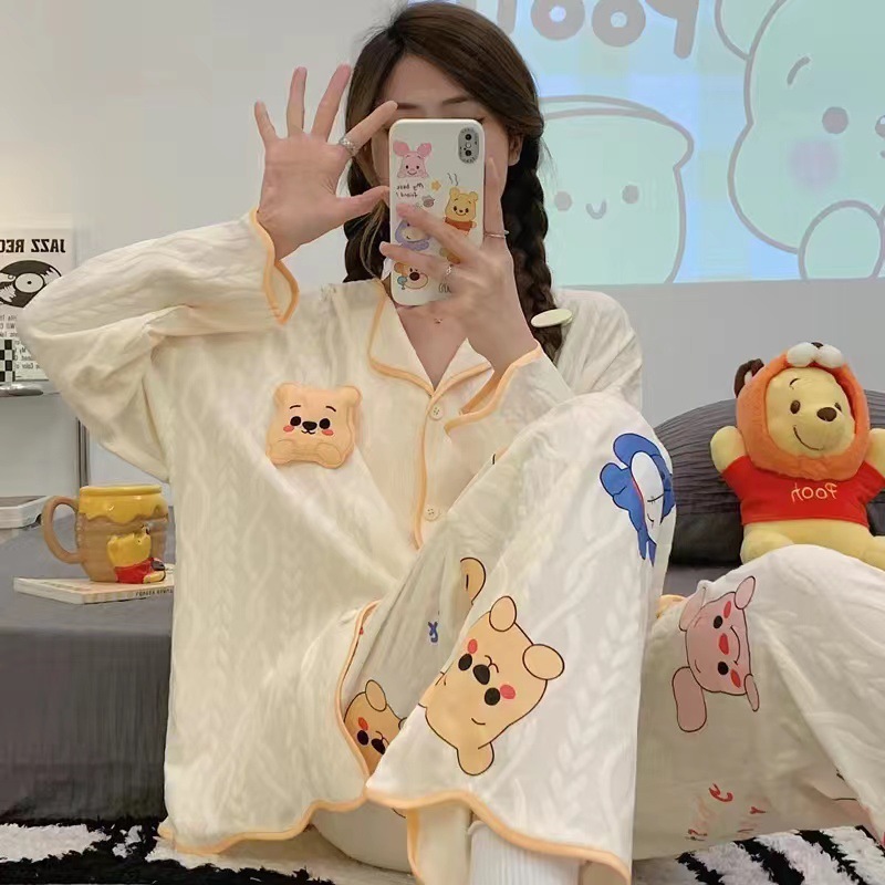 パジャマ女子春秋タイプ2025長袖ネット紅風秋紫大サイズゆるい家庭服セット秋冬|undefined
