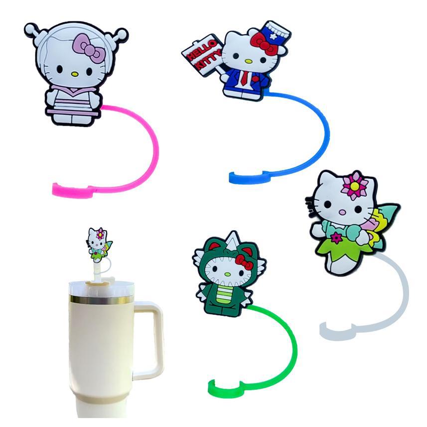 Silicone de dibujos animados tapa de paja goma blanda Kawaii Kitty 10 mm taza Stanley tapa de paja grande 40 onzas 3