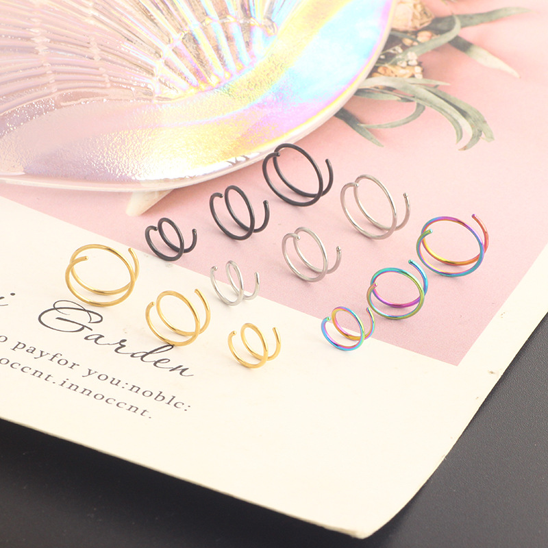 Mason's New 10mm Stainless Steel Spiral Half-Turn Double Hoop Nose Ring Ear Bone Piercing Jewelry detail image 17