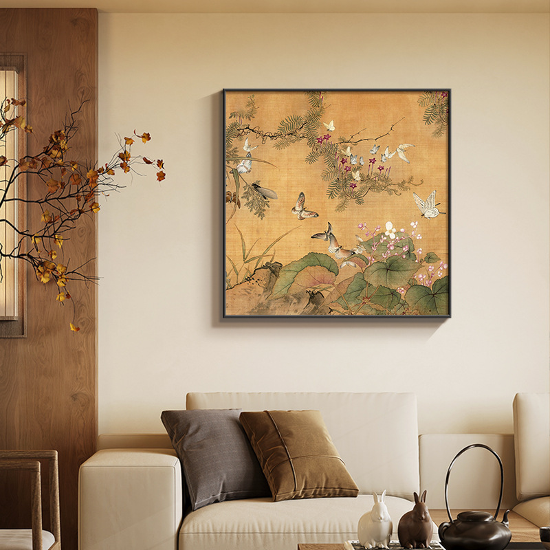 宋の美的花と鳥の絵画リビングルーム装飾絵画新しい中国風ソファ背景壁掛け絵画正方形レストラン寝室壁画|undefined
