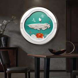 餐厅圆形新中式立体定位龙鱼纯天然玉石走廊玄关浮雕高挂画