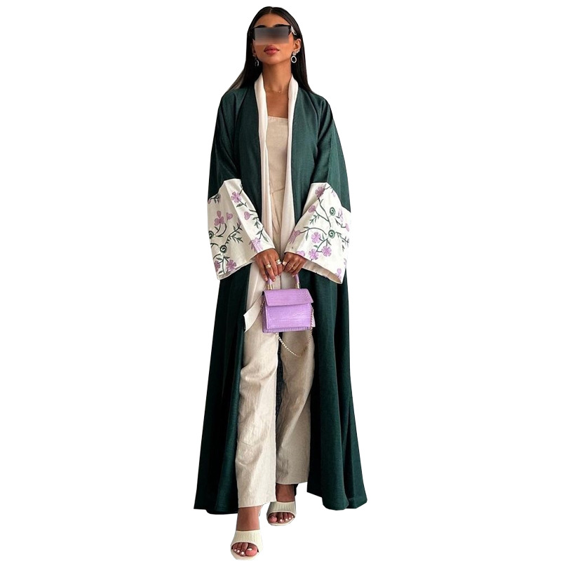 MQ136 Dubai Middle Eastern Cardigan Robe Embroidered Abaya Muslim European And American Loose Coat Fashion Women's_ecoleips.com