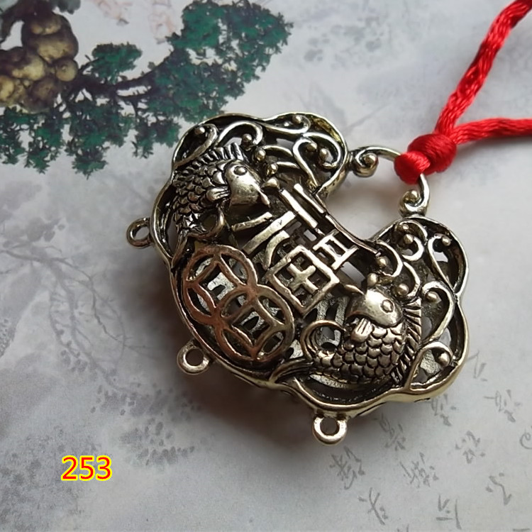 镀古金双鱼送福长命锁吊坠