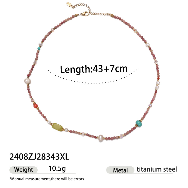 Taena europeo y americano de acero inoxidable rosa colgante collar de nicho hecho a mano piedra natural con cuentas cadena de clavícula transfronteriza