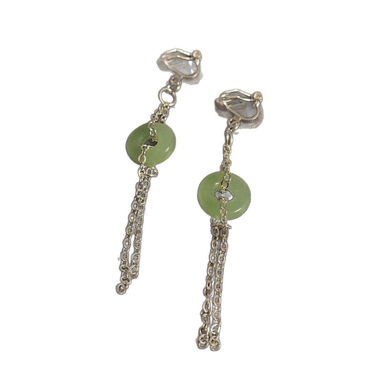 Aguja de plata Retro Nuevo chino Pendientes de perlas y jade Pendientes de Hanfu de estilo de palacio simple Pendientes de abanico clásico