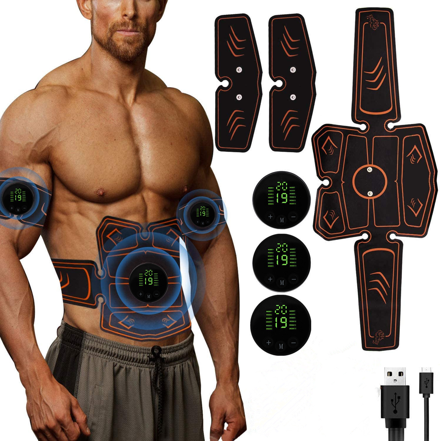 Abdominal Fitness Device, Fitness Instrument Belt, Six-Piece and Eight-Piece Abdominal Muscle Massage Exercise, Waist and Arm Three-Piece Set