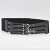外贸款欧美风女士弹力松紧腰封三扣头设计优雅黑色时尚腰带批发