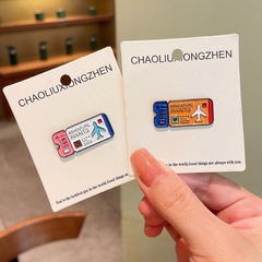 Airplane ticket pin cute cartoon boarding pass oil metal badge student couple brooch clothing bag accessories