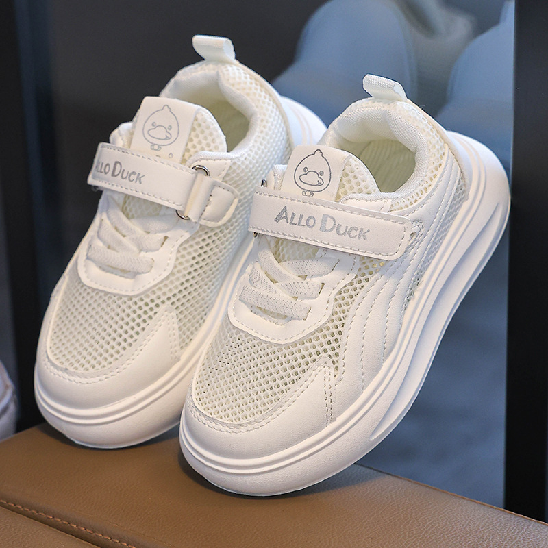 Children's Summer White Sneakers, Non-Slip Casual Flat Trendy Shoes for Boys, Breathable Mesh Sneakers