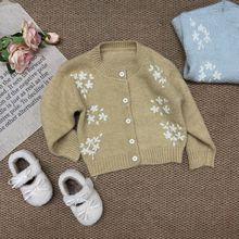 女童立体钩花毛衣开衫2025秋季新品童装儿童针织外套宝宝甜美上衣