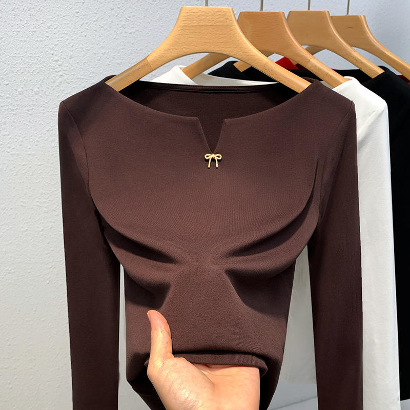 Camisa de fondo delgada para mujeres 2023 nuevas mujeres elegante fuera del hombro de manga larga Camiseta retro Cintura interior apretada top image 9